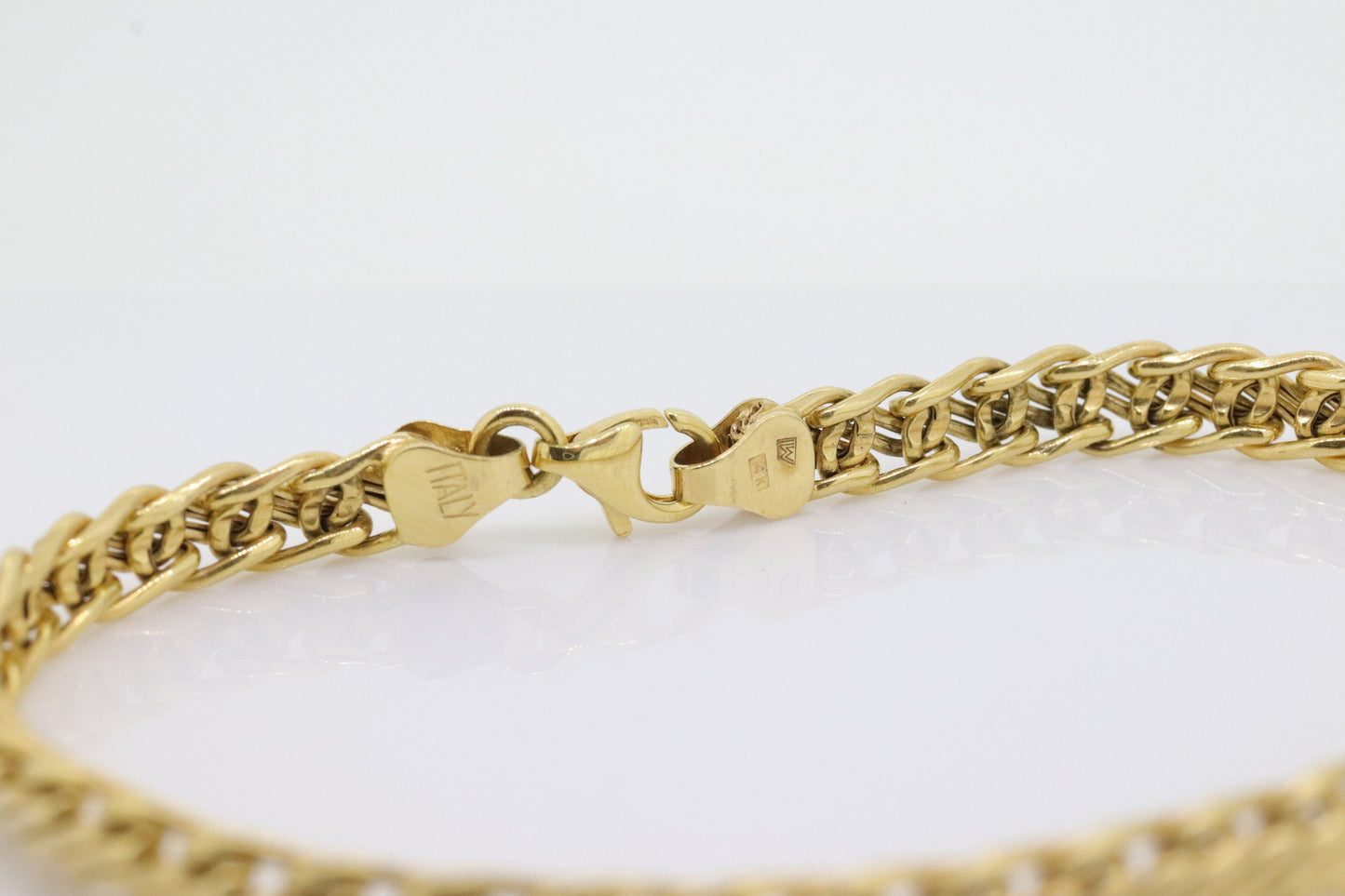 14k Double LINK Weave Chain Bracelet. 14k Specialty Link Bracelet ITALY. Railroad Woven Bracelet. st(121)