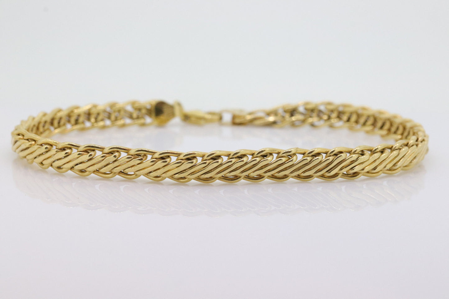 14k Double LINK Weave Chain Bracelet. 14k Specialty Link Bracelet ITALY. Railroad Woven Bracelet. st(121)