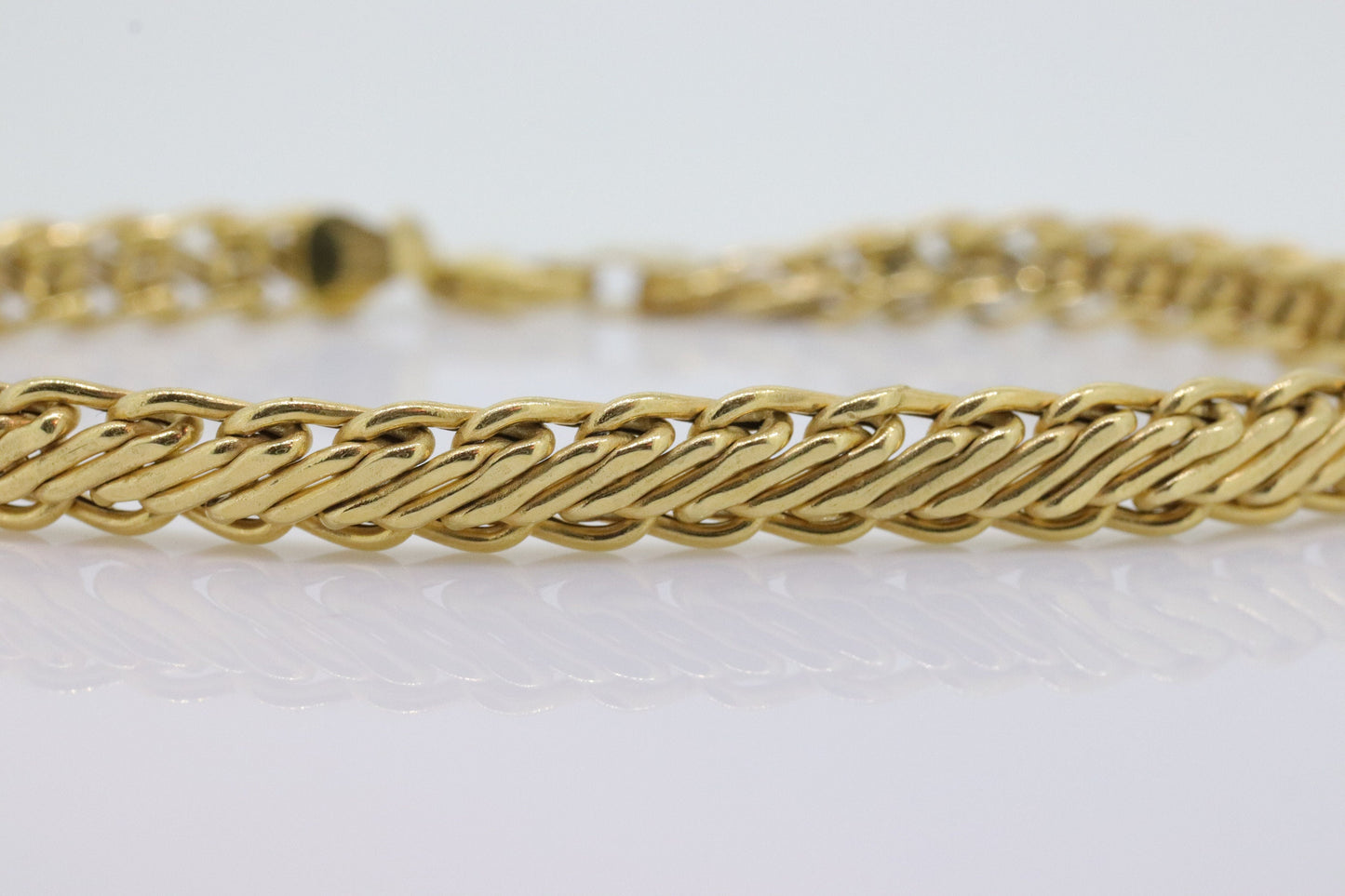 14k Double LINK Weave Chain Bracelet. 14k Specialty Link Bracelet ITALY. Railroad Woven Bracelet. st(121)