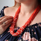 14k Coral Pearl Bead Necklace. Multi-Strand Liquid Coral beads. High Quality Coral Twisted Pearl Coral Necklace st(108)