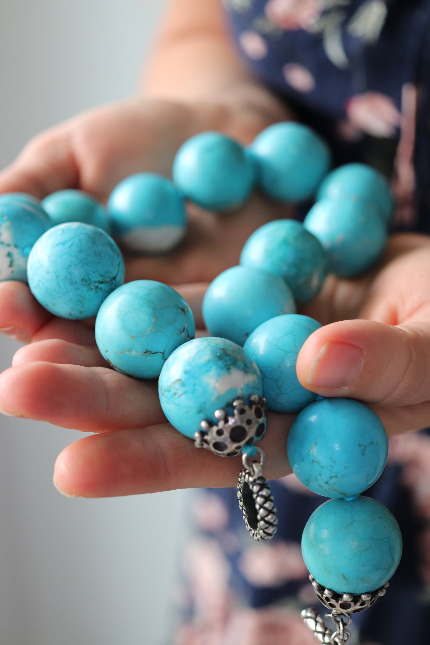 Dian Malouf Necklace. Round Turquoise Heavy sterling Silver Bead Necklace DLM Collection (st167)