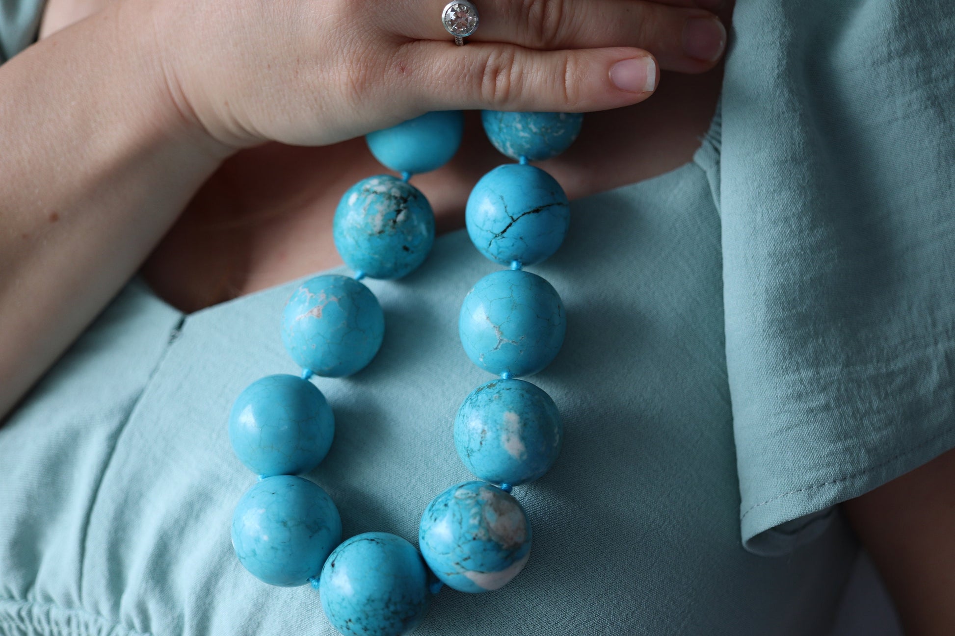 Dian Malouf Necklace. Round Turquoise Heavy sterling Silver Bead Necklace DLM Collection (st167)