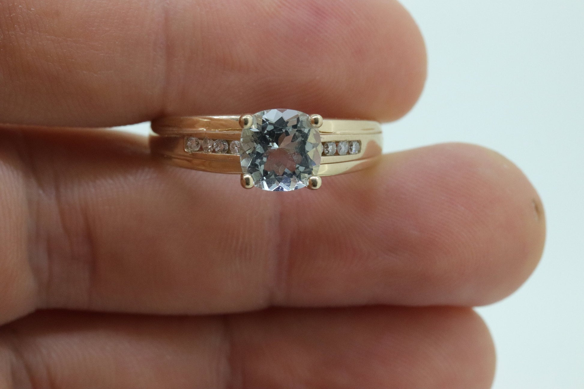 14k Aquamarine Diamond ring. Large Aquamarine solitaire ring.