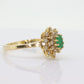 14k Emerald and Diamond Halo yellow gold ring. Emerald and Diamond Cluster ring. (15)(00.130)