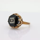 10k Onyx and diamond ring. 10k rose gold round onyx diamond ring. Vintage Mourning ring. st88
