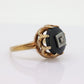 10k Onyx and diamond ring. 10k rose gold round onyx diamond ring. Vintage Mourning ring. st88