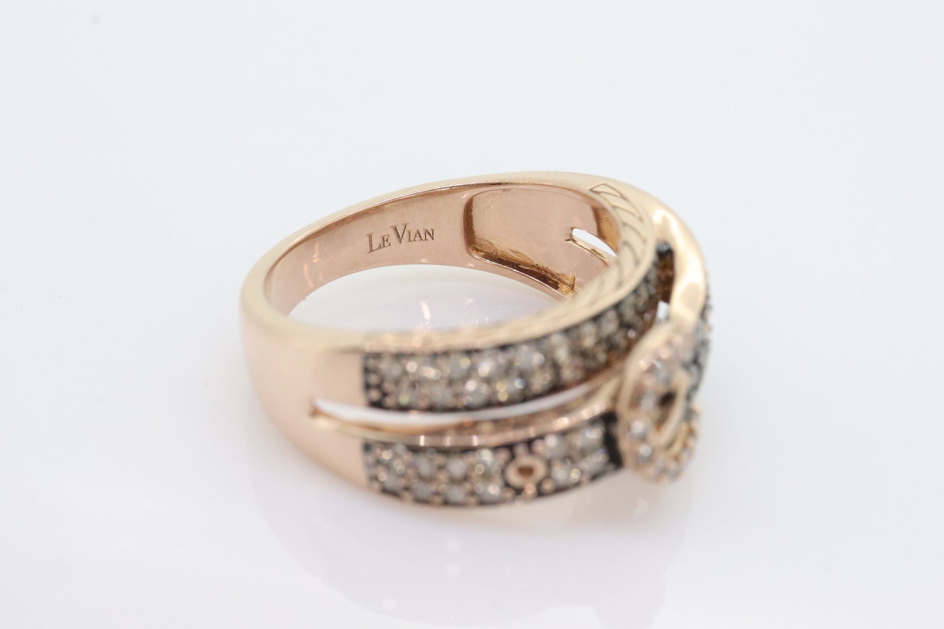 Le Vian Diamond Buckle Ring. 14k rose gold Levian Le Vian champagne chocolate diamond Buckle belt band. (265)