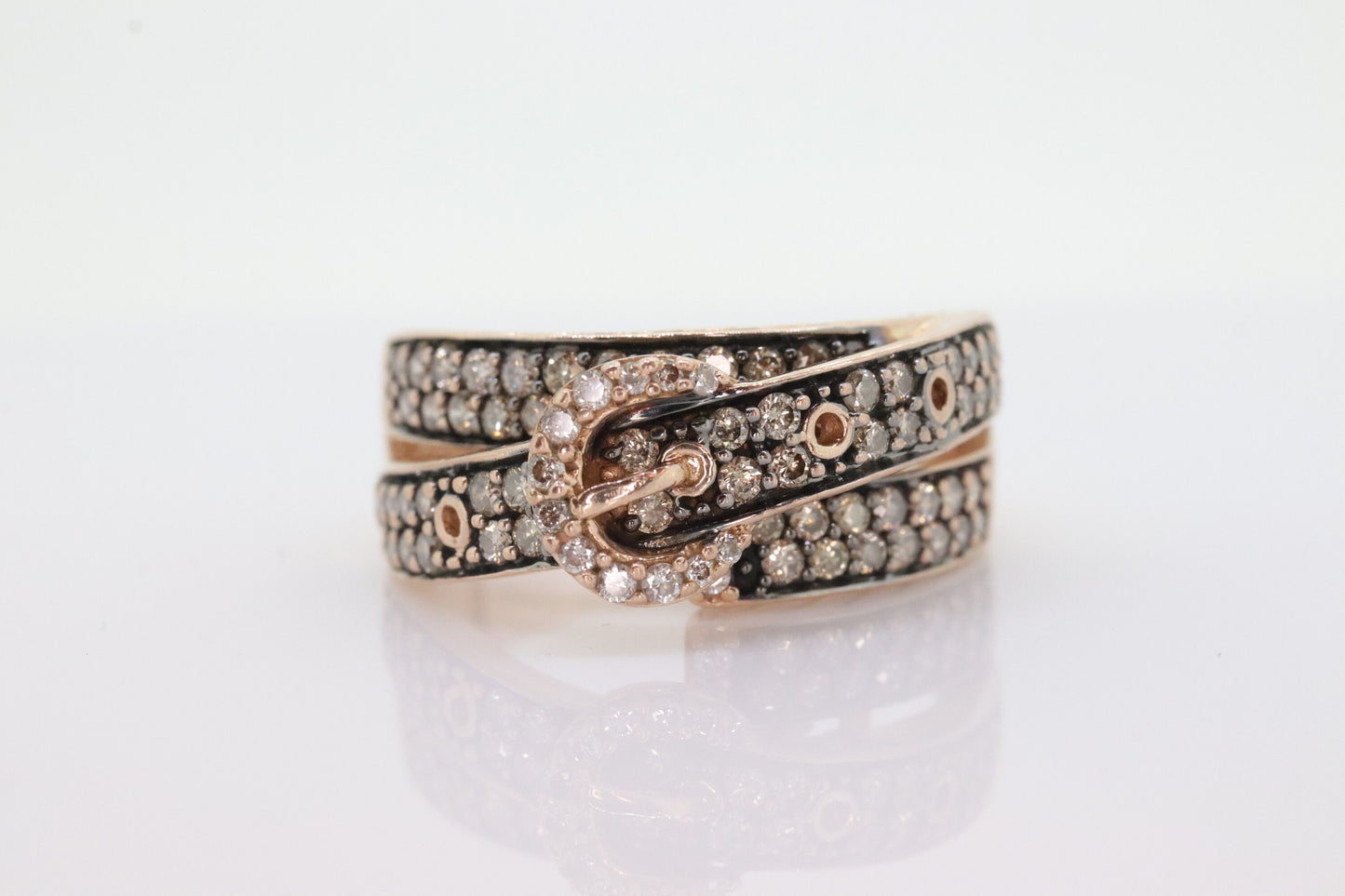 Le Vian Diamond Buckle Ring. 14k rose gold Levian Le Vian champagne chocolate diamond Buckle belt band. (265)