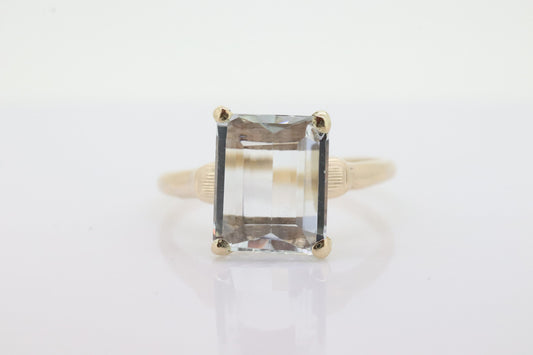 18k / 14K Aquamarine Solitaire ring. Genuine Natural Light Aquamarine Emerald cut gem. Vintage Aquamarine ring. st(98)