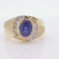 10k Star Sapphire diamond ring. 10k Yellow Gold Nugget Mens Star Sapphire Cabochon signet ring. st(132)