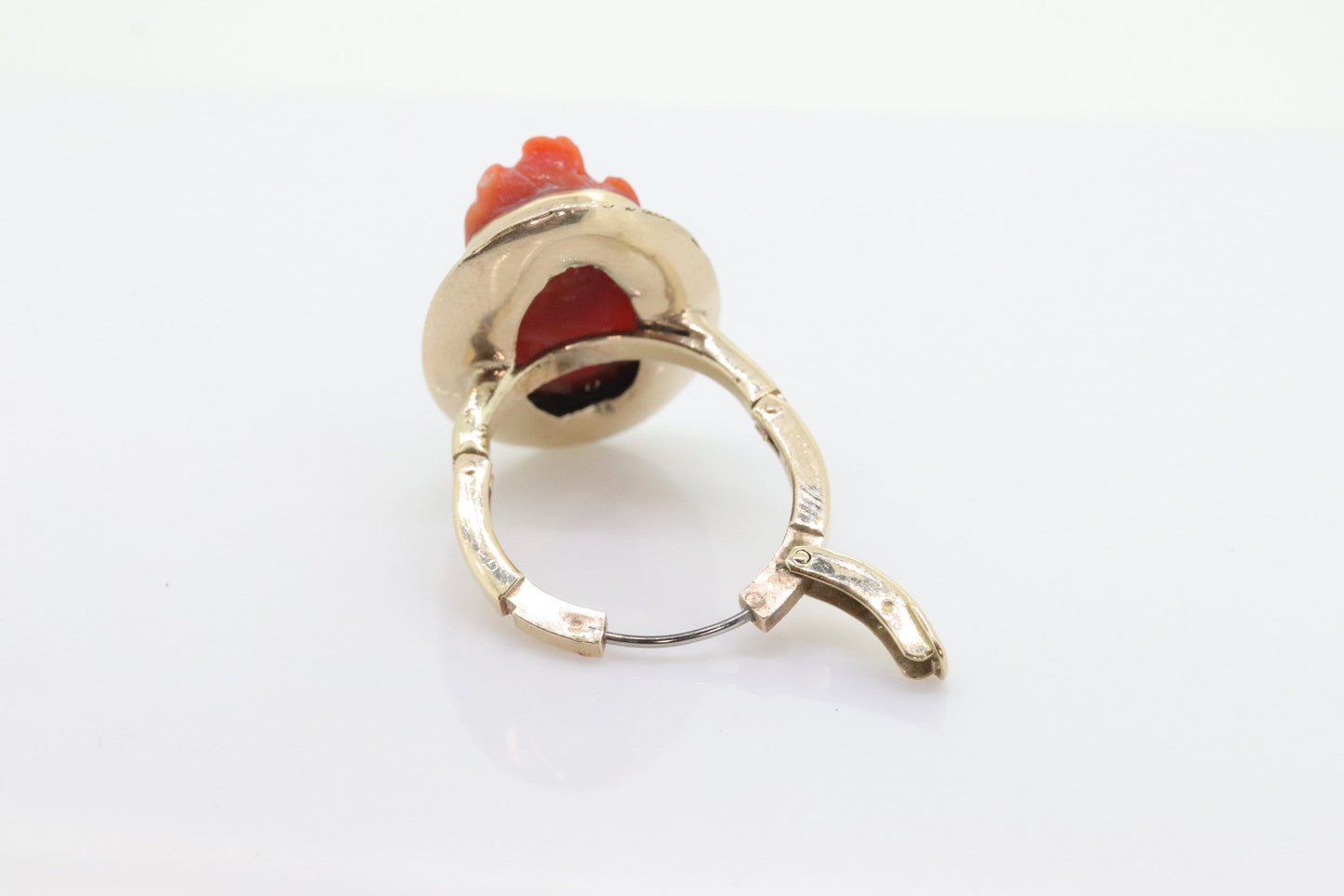 Carved Coral cameo bezel ring. 14k Gold Arthritic Knuckle Fit ring. Finger Fit 14k Shank. Adjustable Fat Knuckle ring. st(225)