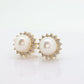 14k Pearl and Diamond stud earrings. Halo Pearl Diamond Elegant and Dainty Pearl diamond studs. st(92)