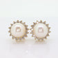 14k Pearl and Diamond stud earrings. Halo Pearl Diamond Elegant and Dainty Pearl diamond studs. st(92)