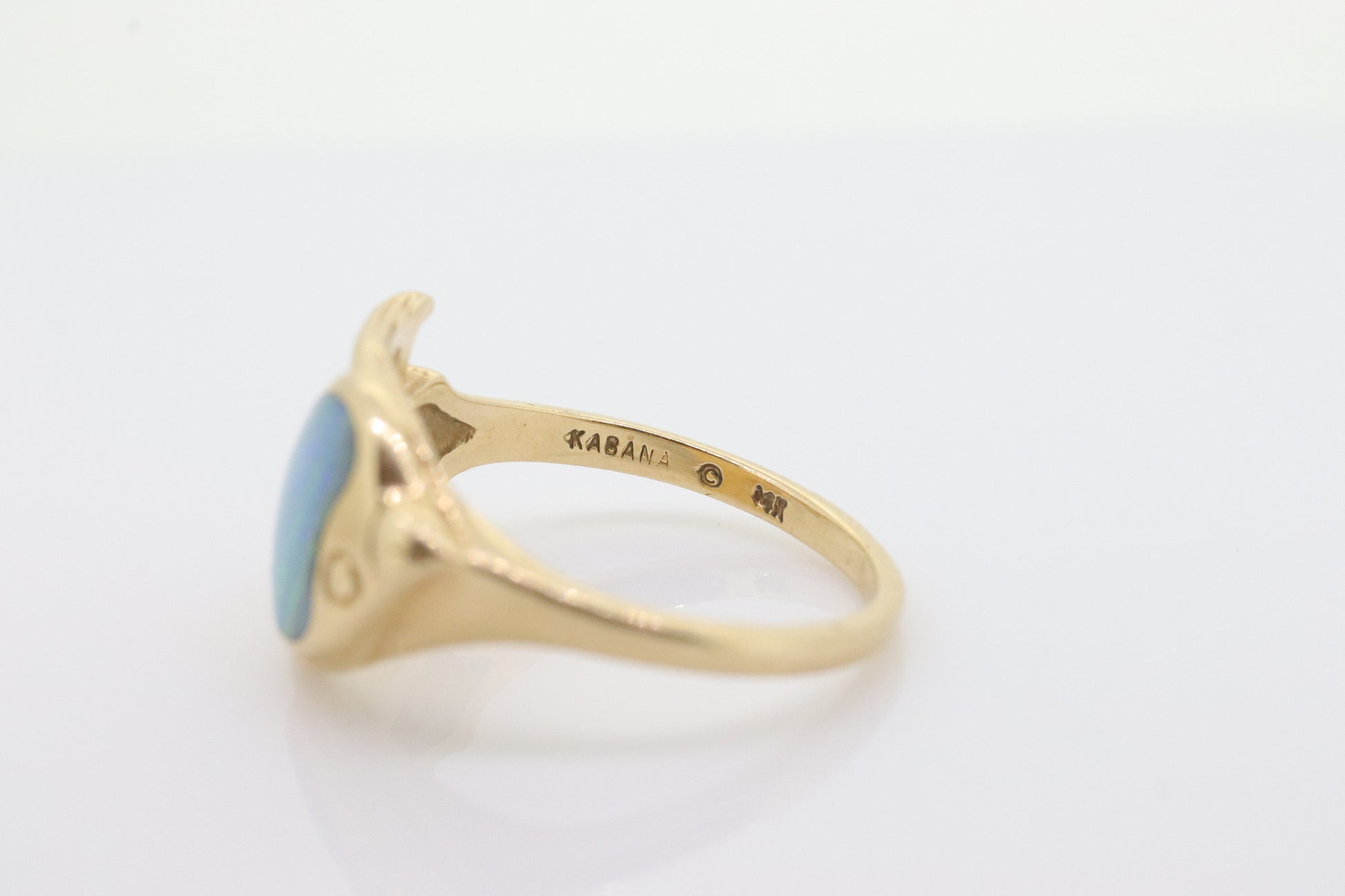 14k KABANA KBN Opal Ring. 14k OPAL inlay Fish. Natural Opal ring by Kabana Designer. st(259)