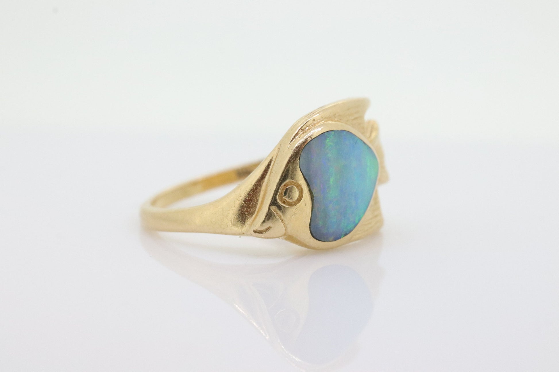 14k KABANA KBN Opal Ring. 14k OPAL inlay Fish. Natural Opal ring by Kabana Designer. st(259)