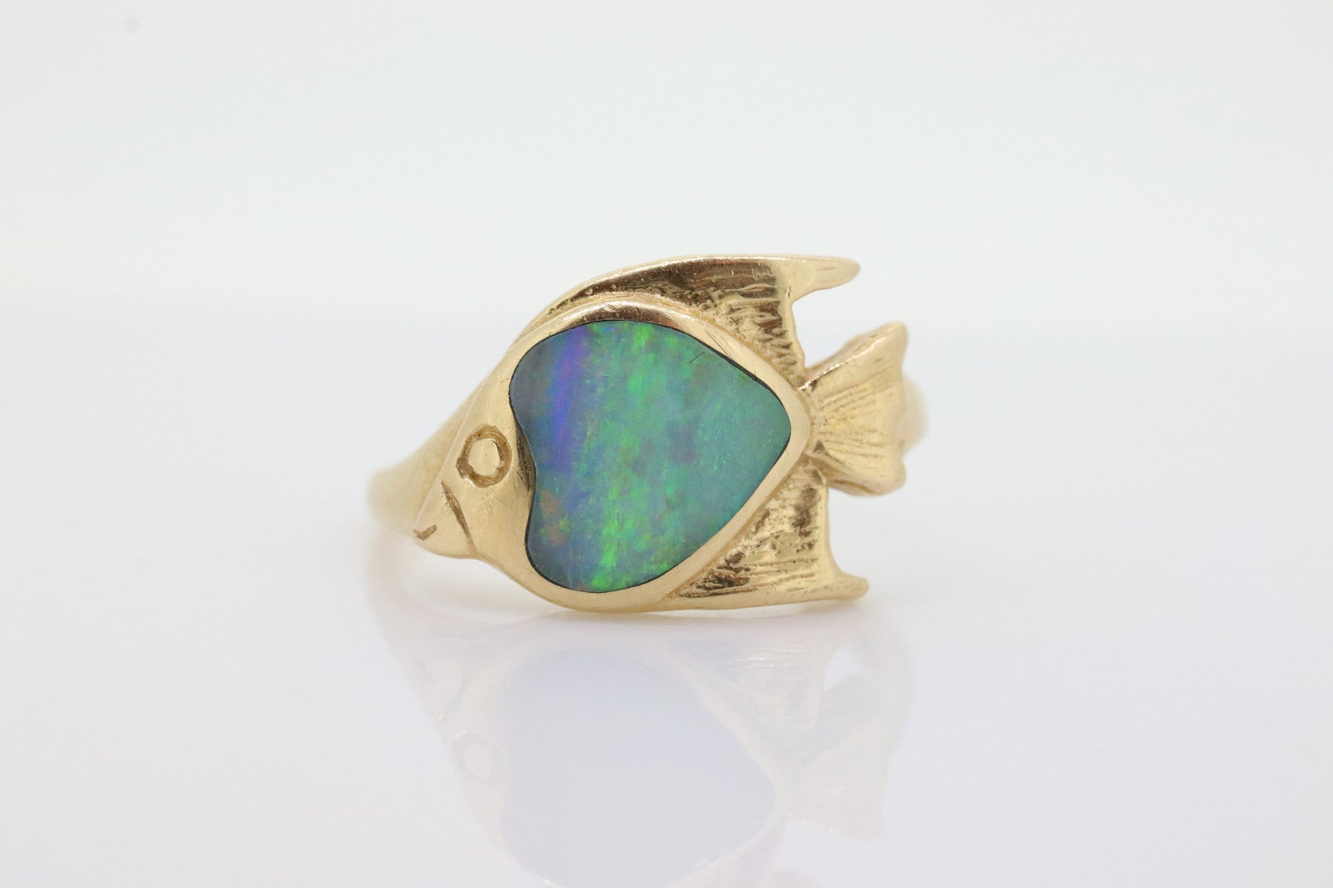 14k KABANA KBN Opal Ring. 14k OPAL inlay Fish. Natural Opal ring by Kabana Designer. st(259)