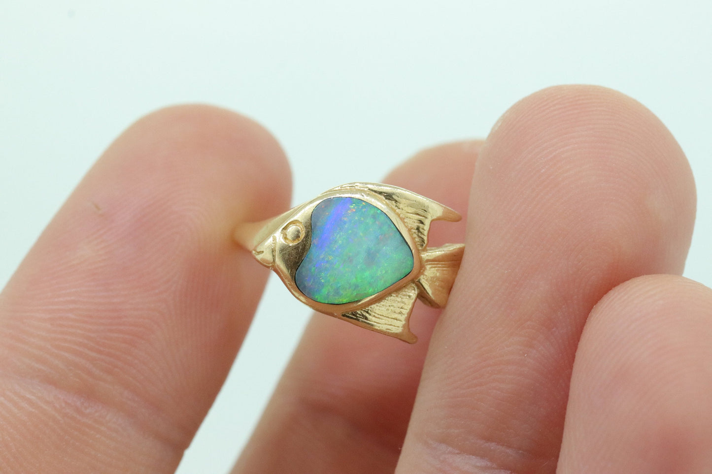 14k KABANA KBN Opal Ring. 14k OPAL inlay Fish. Natural Opal ring by Kabana Designer. st(259)