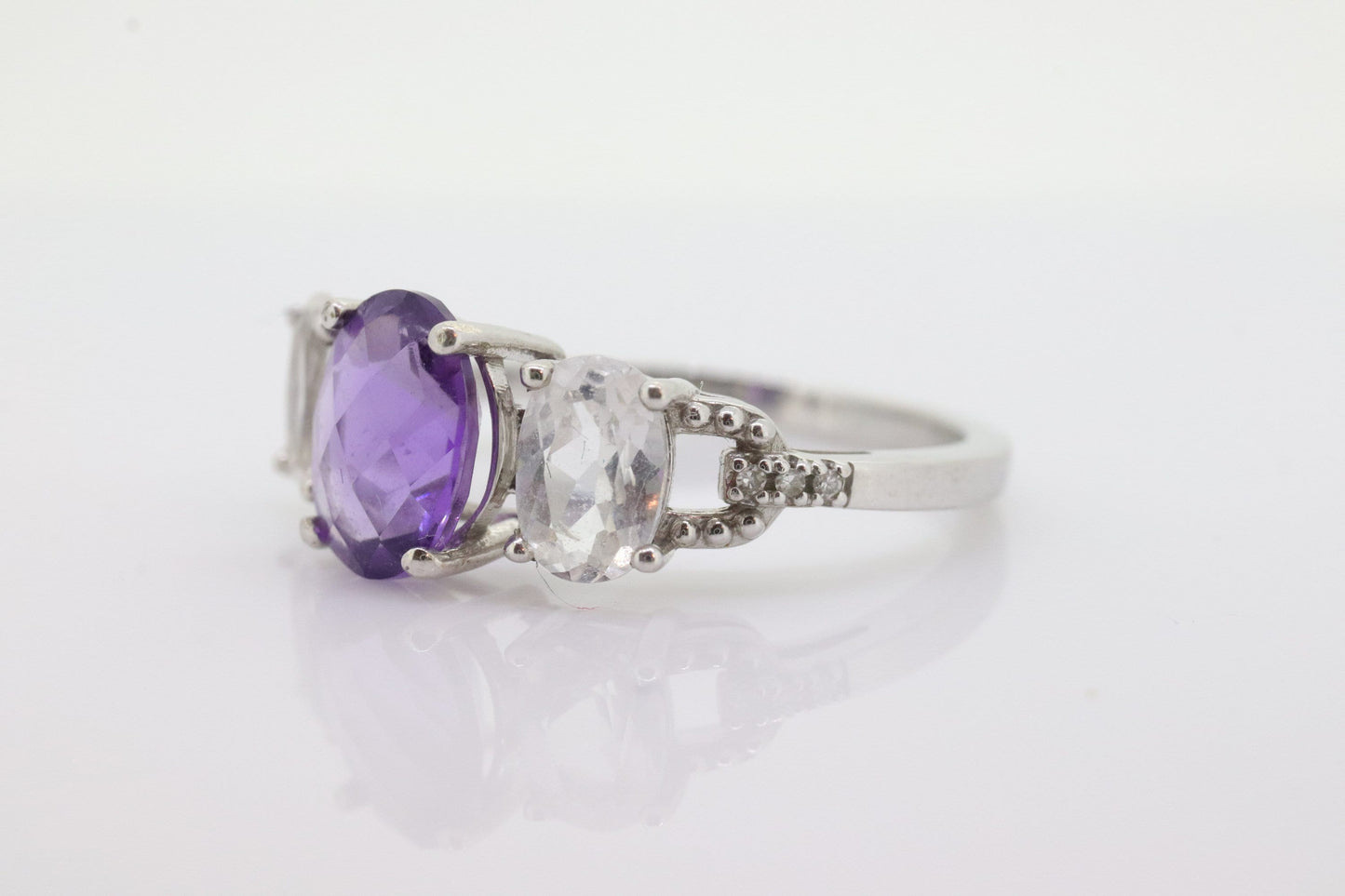 Multi-Color Gem Ring. 10k Trilogy ring. Amethyst Sapphire Ring. Triple Three gem ring. st(50)