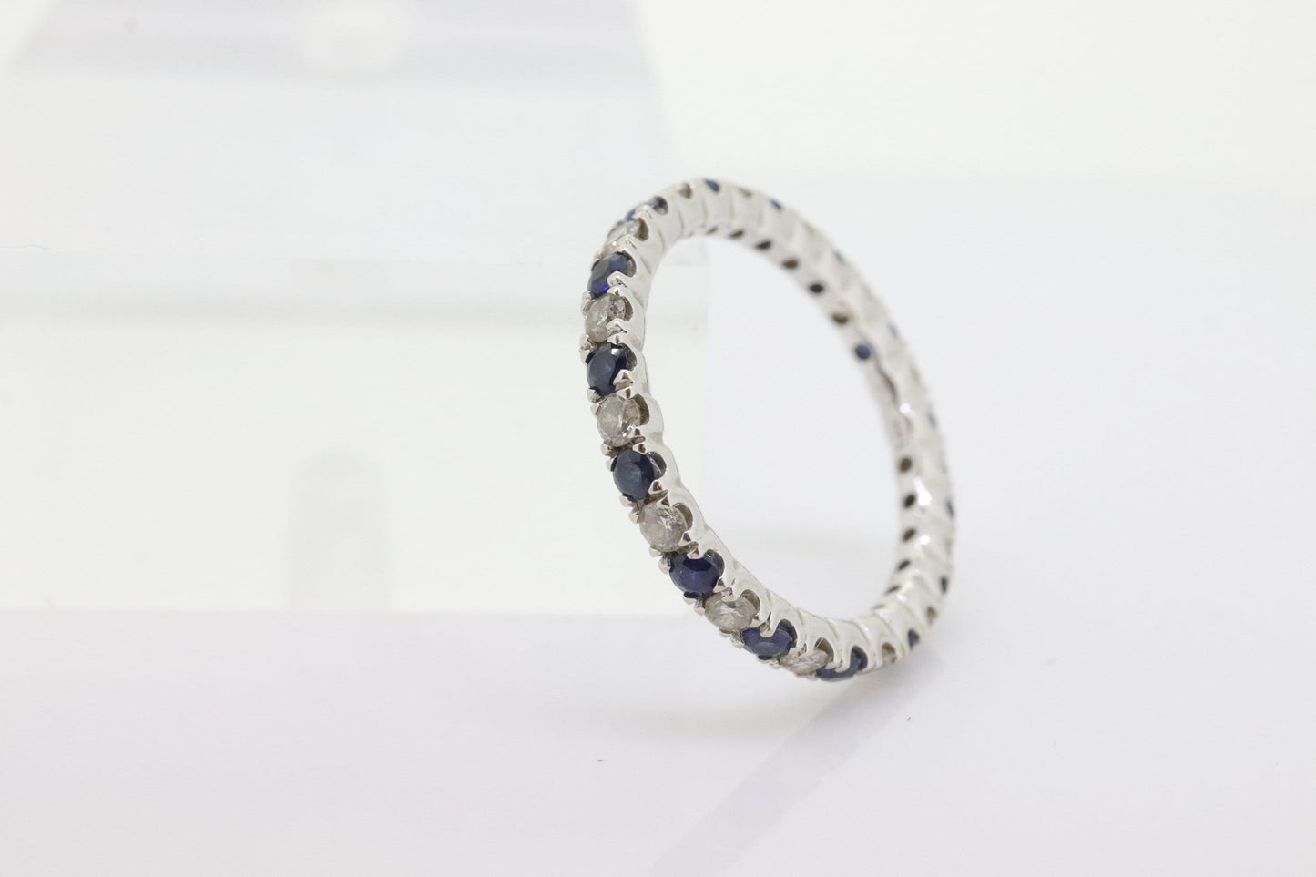 14k Diamond Sapphire Full Eternity Thin Band. Thin Channel Set Round Sapphire Diamond Full Eternity band. st(150)