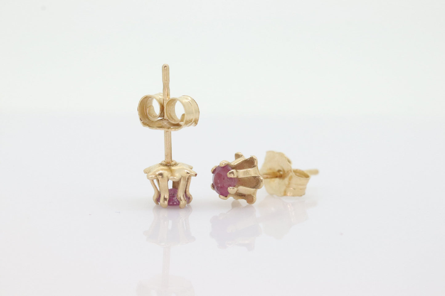 Dainty 14k Ruby stud Earrings. Buttercup Prong set Ruby studs. st(29)