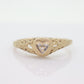 10k Heart Diamond ring. 10k yellow gold Filigree diamond band. Tiny Diamond Heart ring. st(75)
