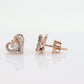 10k Open Heart Rose Gold Diamond Stud earrings. Halo set diamond earrings. st(115)