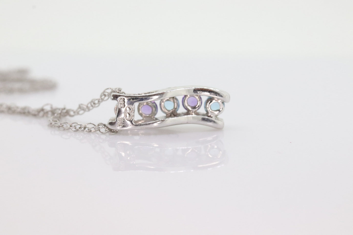 14k Blue TOPAZ and Amethyst Pendant. High quality CANDY Journey pendant. Italian. 14k cable Chain Necklace. st(80)