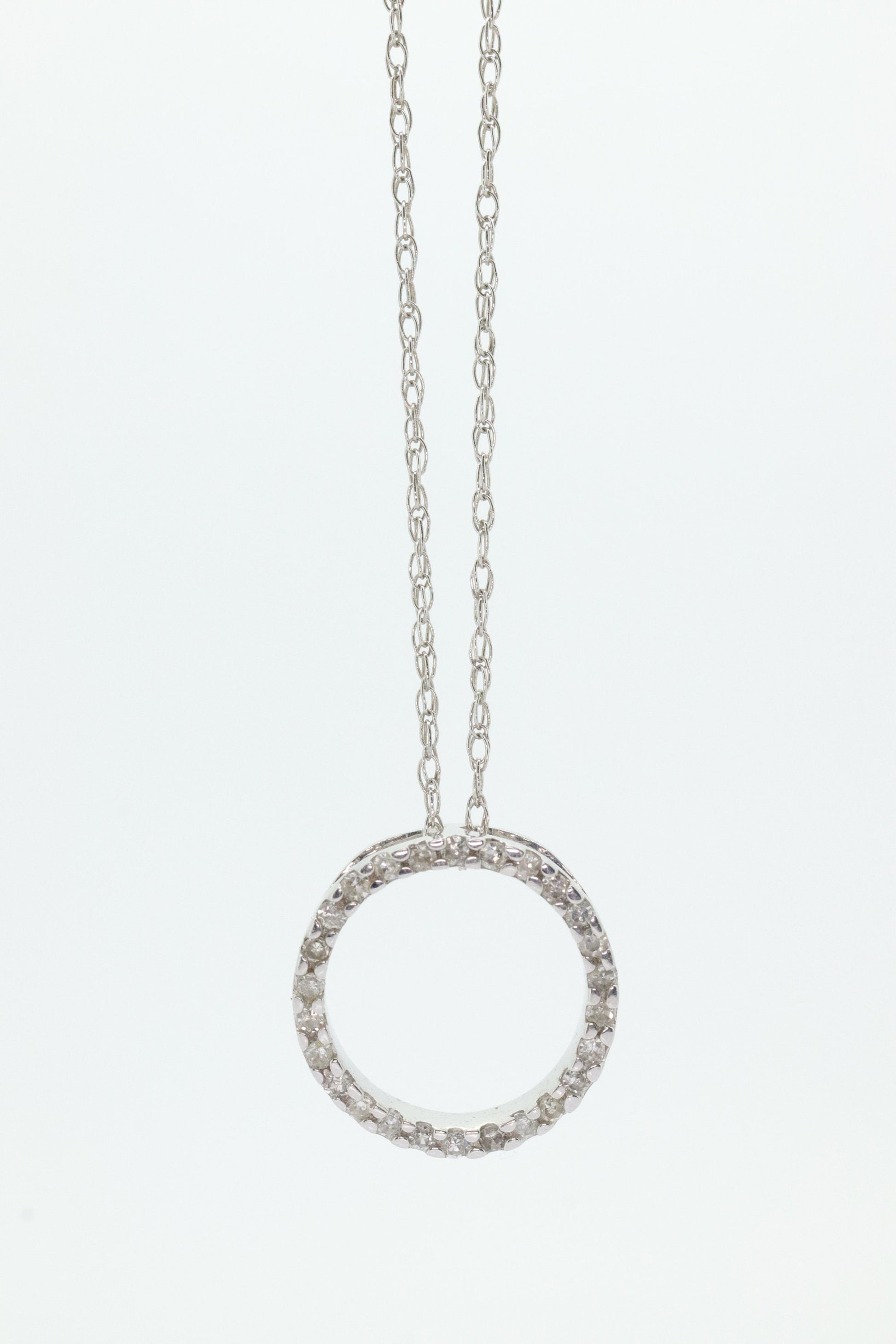 14K Diamond Circle of Life, Open Circle, Eternity Circle Diamond Pendant Necklace st(58)