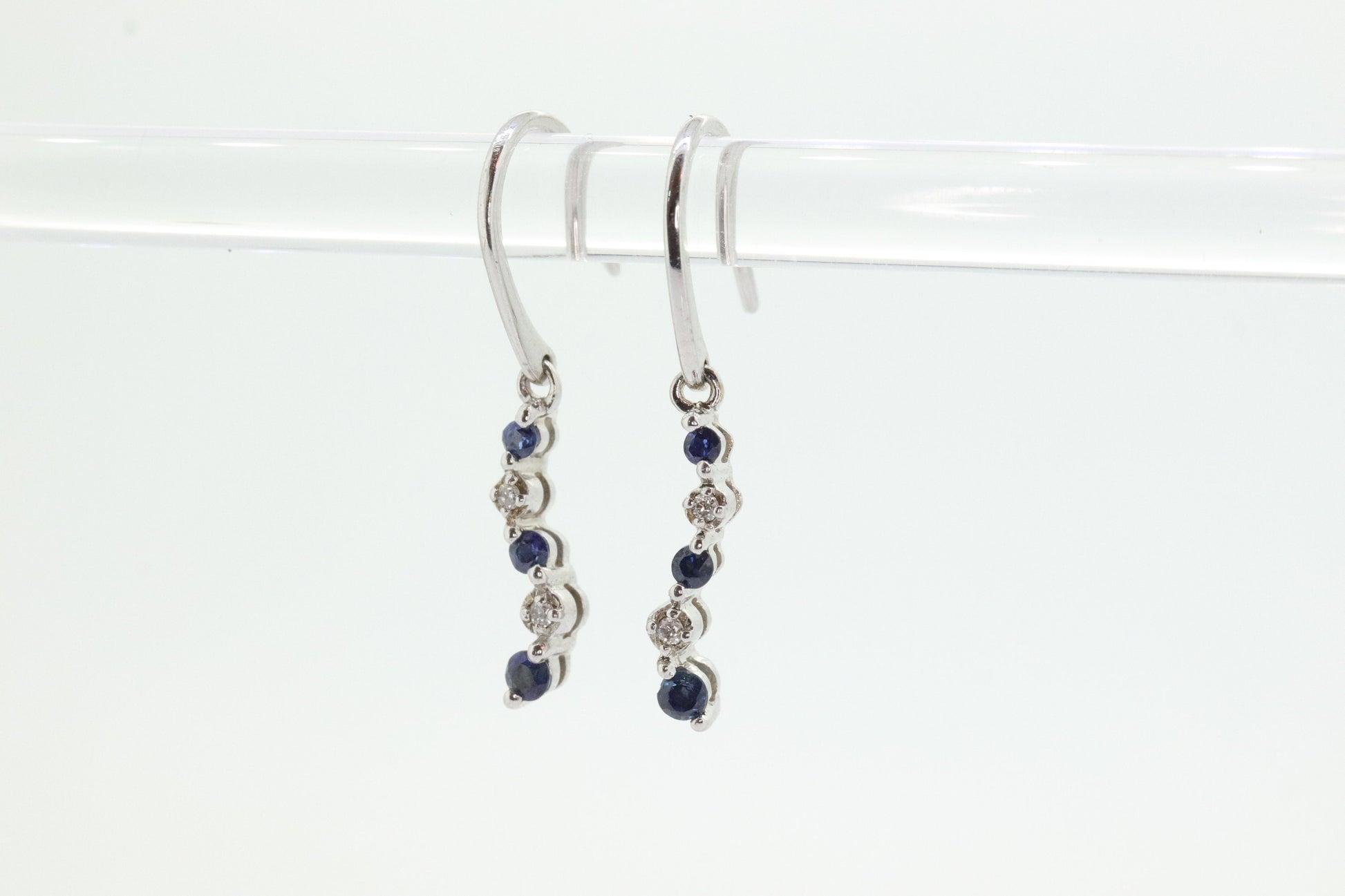 10k Sapphire and Diamond Dangle Earrings. Journey Sapphire Diamond Drop Earrings. st(46)