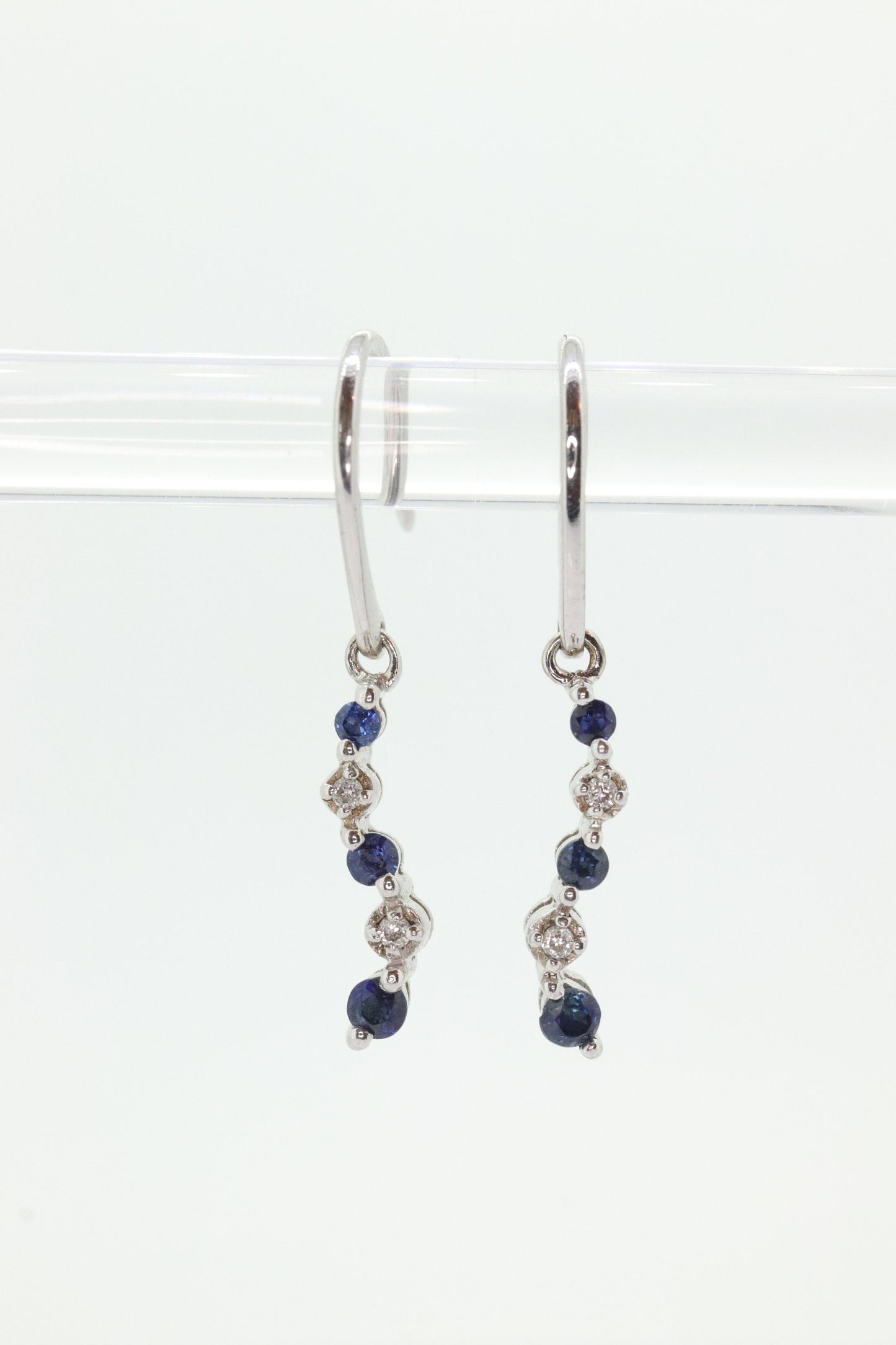 10k Sapphire and Diamond Dangle Earrings. Journey Sapphire Diamond Drop Earrings. st(46)