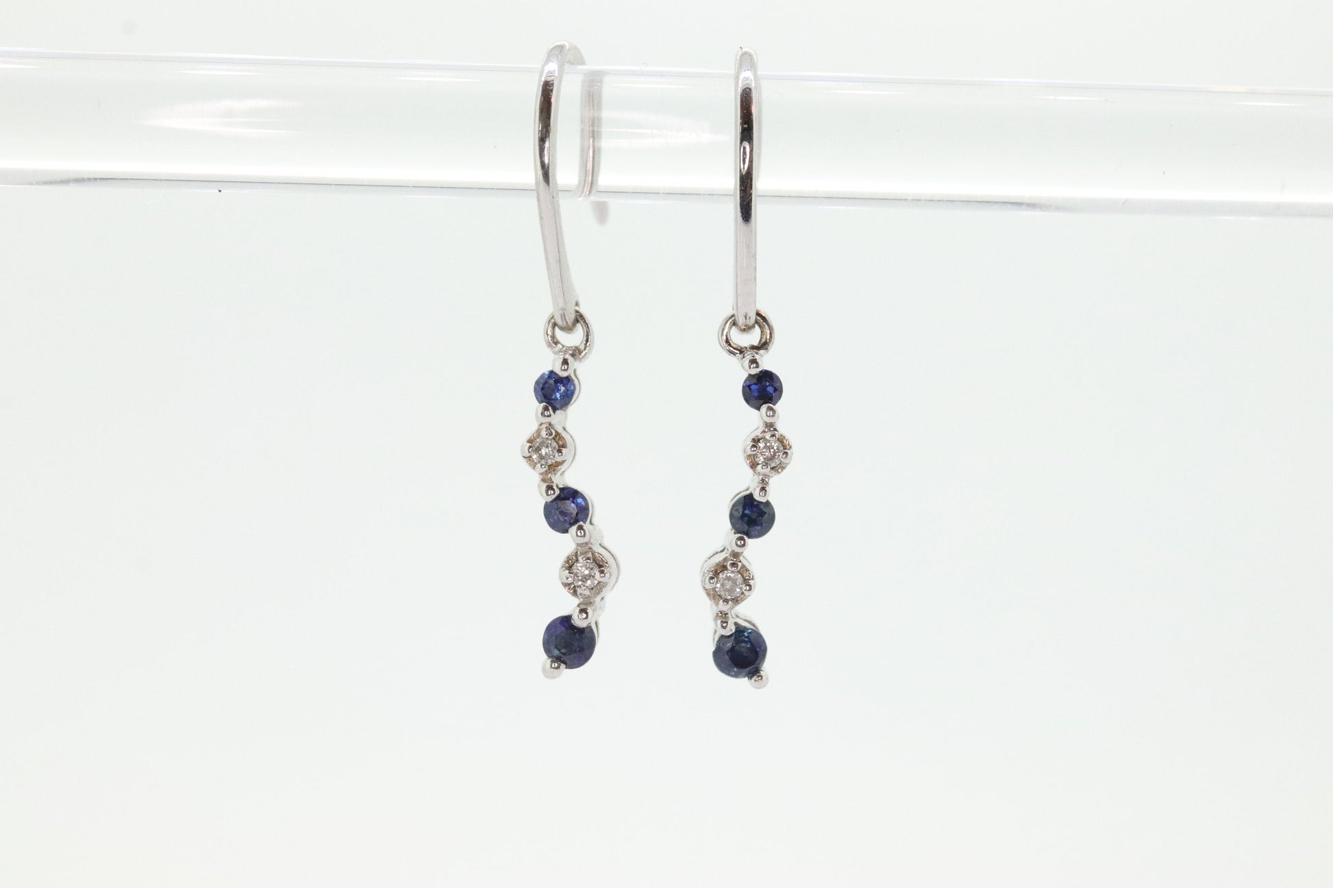 10k Sapphire and Diamond Dangle Earrings. Journey Sapphire Diamond Drop Earrings. st(46)