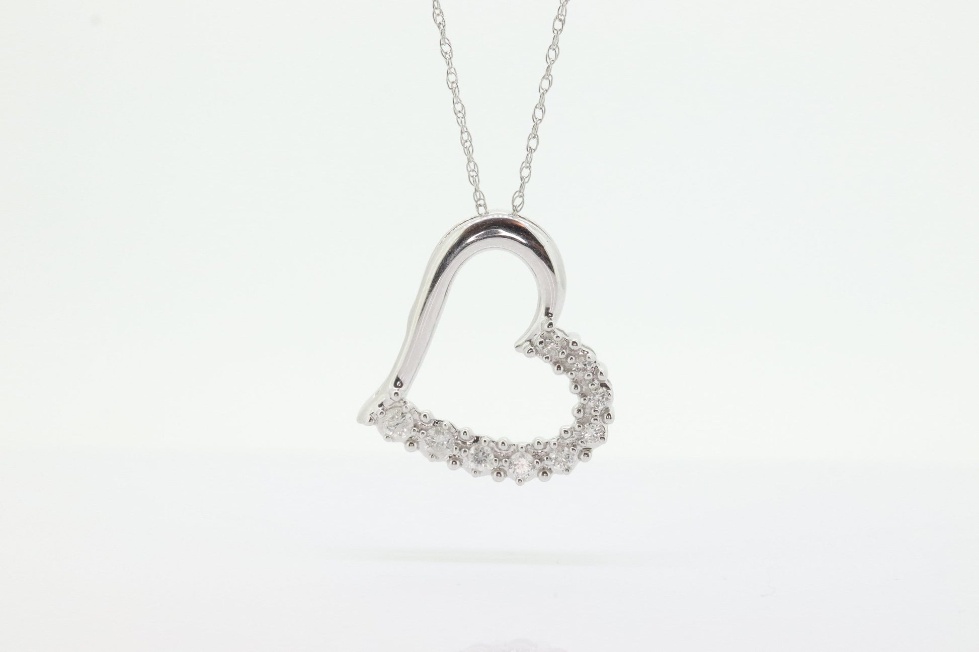 10k Open Heart Diamond Necklace. 10k White Gold Pave Diamond. Circle of Life Heart Necklace. st(67)