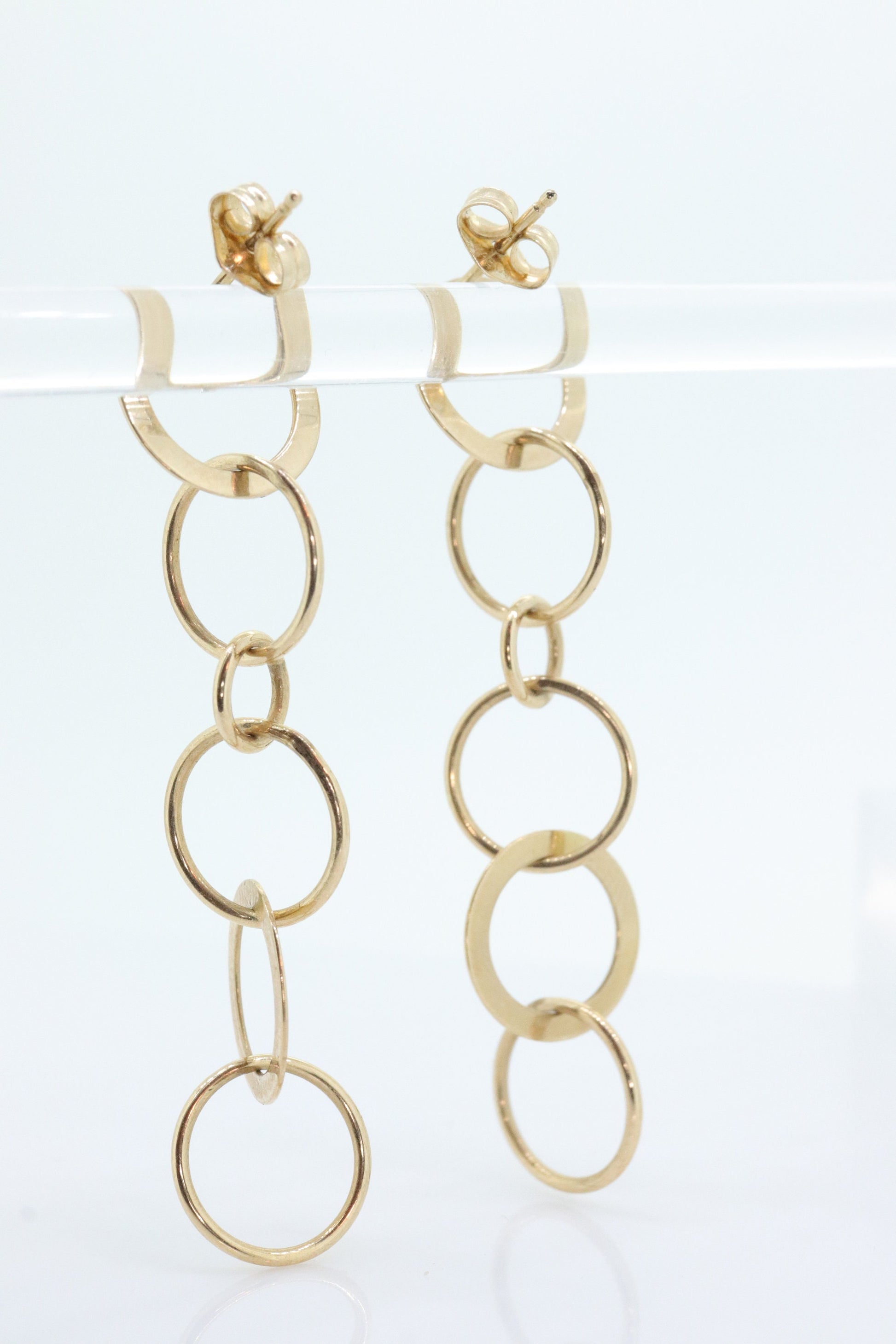 14k NABCO Gold Dangle Drop Earrings. 14k Yellow Gold Interlocking Circles Discs. Chain Link Earrings. st(92)