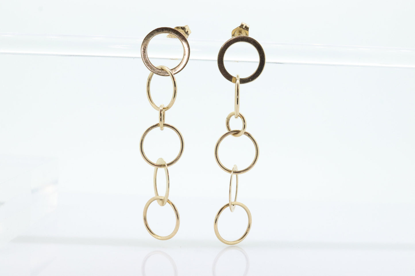 14k NABCO Gold Dangle Drop Earrings. 14k Yellow Gold Interlocking Circles Discs. Chain Link Earrings. st(92)