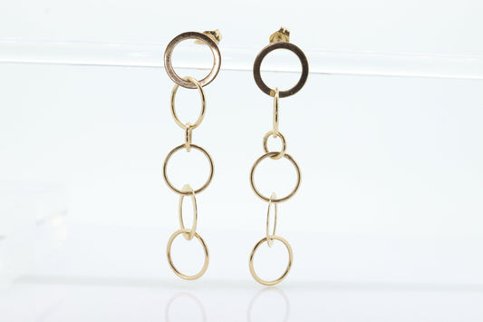 14k NABCO Gold Dangle Drop Earrings. 14k Yellow Gold Interlocking Circles Discs. Chain Link Earrings. st(92)