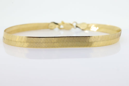 Vintage 14k Yellow Gold High Polish Gloss herringbone bracelet. Wide Herringbone Bracelet. Herringbone chain bracelet. st(178)