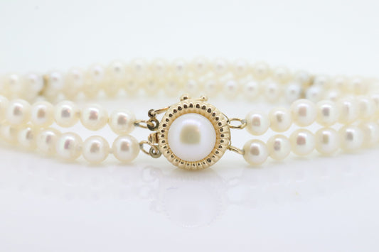 Pearl Bracelet Double Strand Pearls 14k yellow gold Pearl clasp. Pearl Bracelet. Pearl Bracelet st(69)