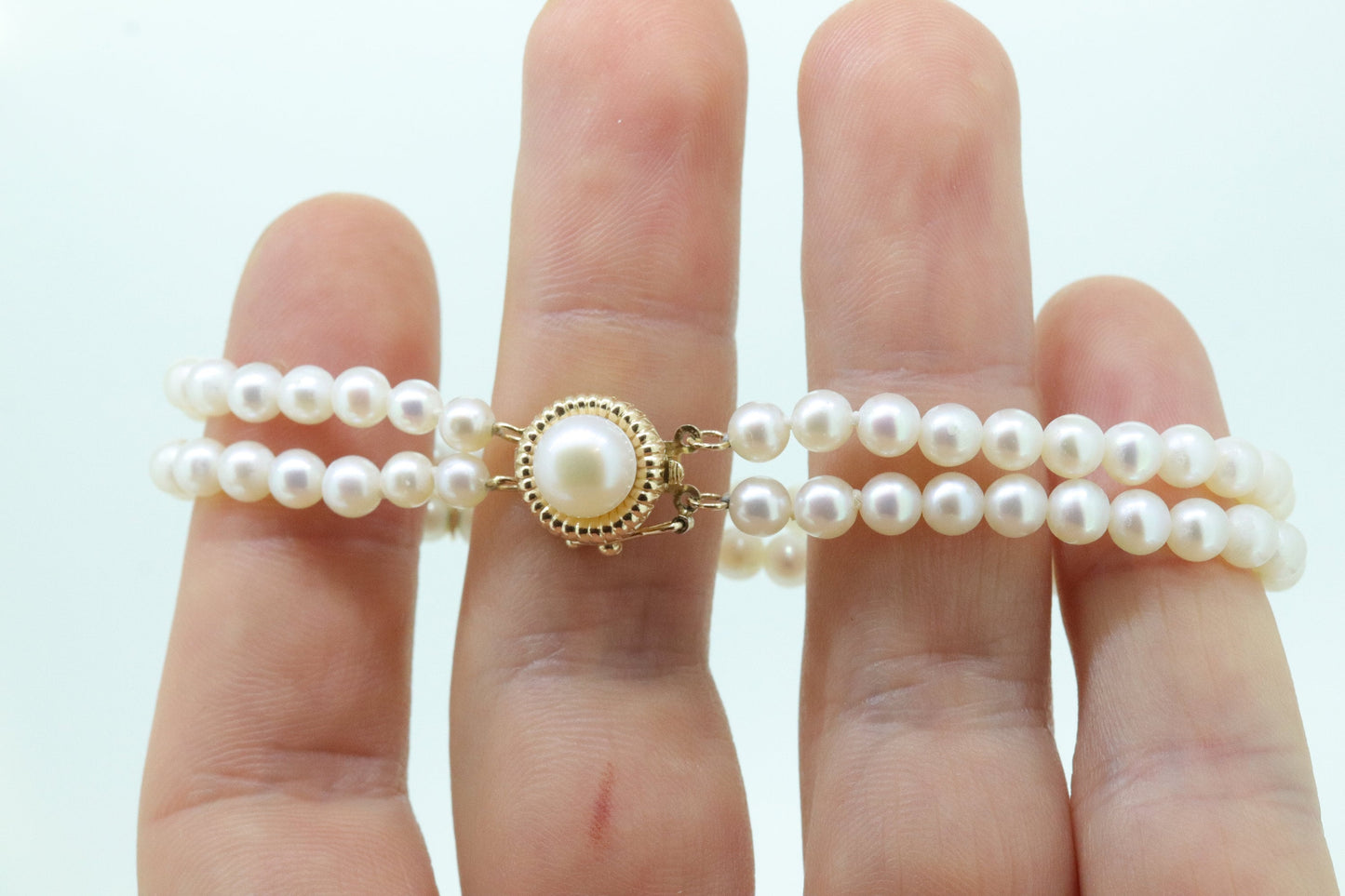 Pearl Bracelet Double Strand Pearls 14k yellow gold Pearl clasp. Pearl Bracelet. Pearl Bracelet st(69)