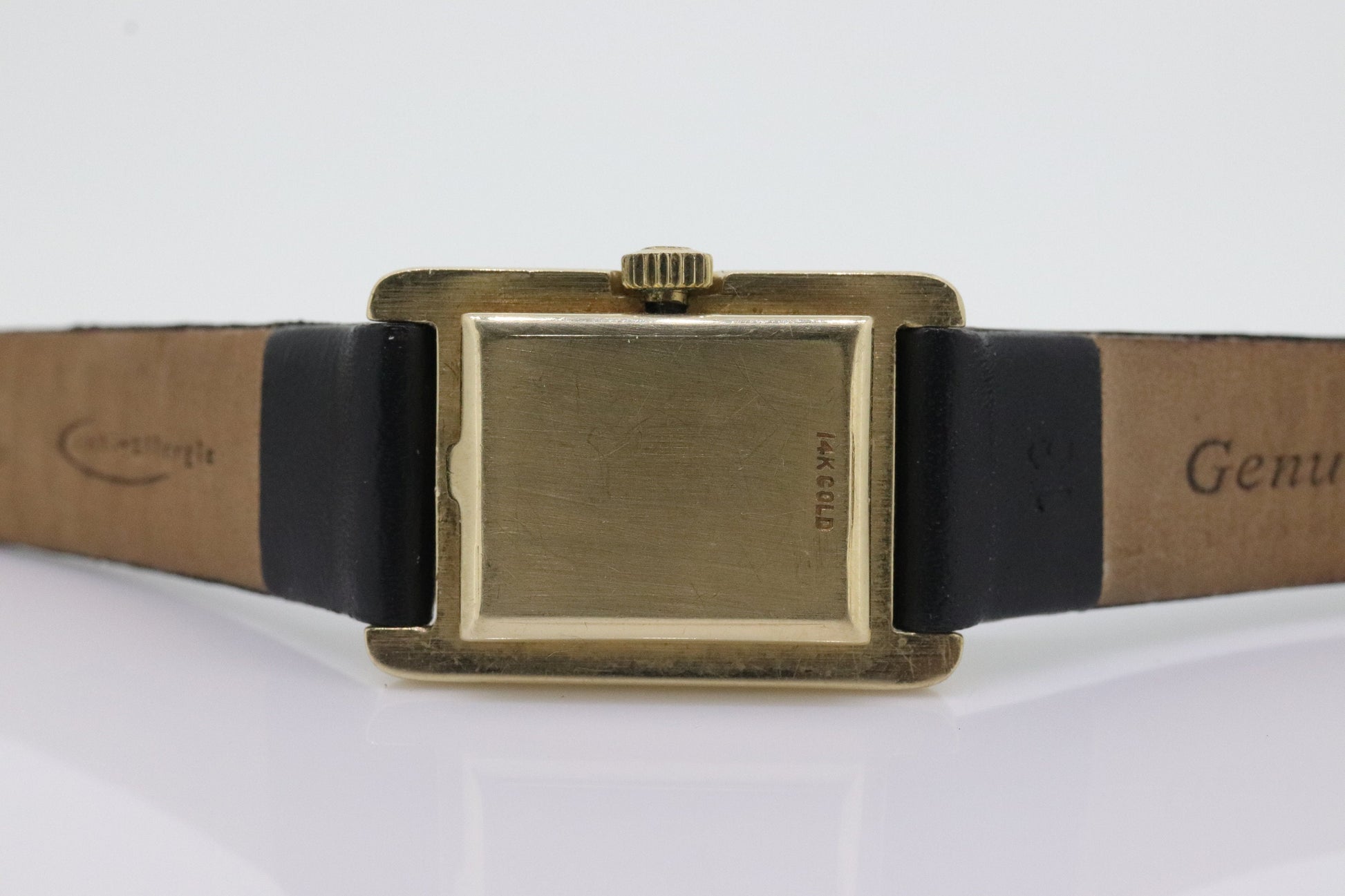 14k OMEGA x Tiffany & Co Tank Watch. 14k Yellow Manual Windup Omega 17j Rectangle wristwatch. st(679)