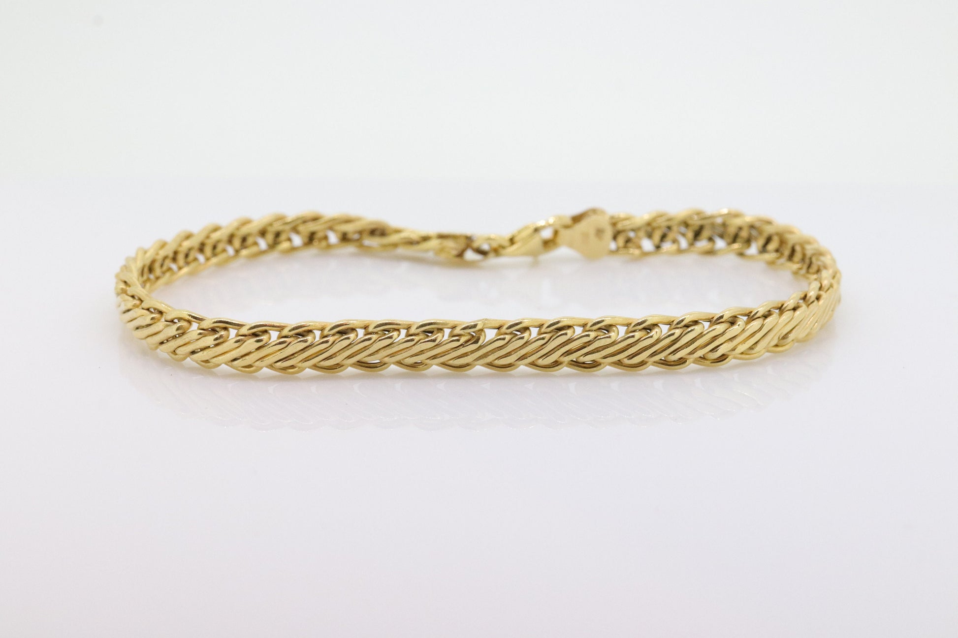 14k Double LINK Weave Chain Bracelet. 14k Specialty Link Bracelet ITALY. Railroad Woven Bracelet. st(121)