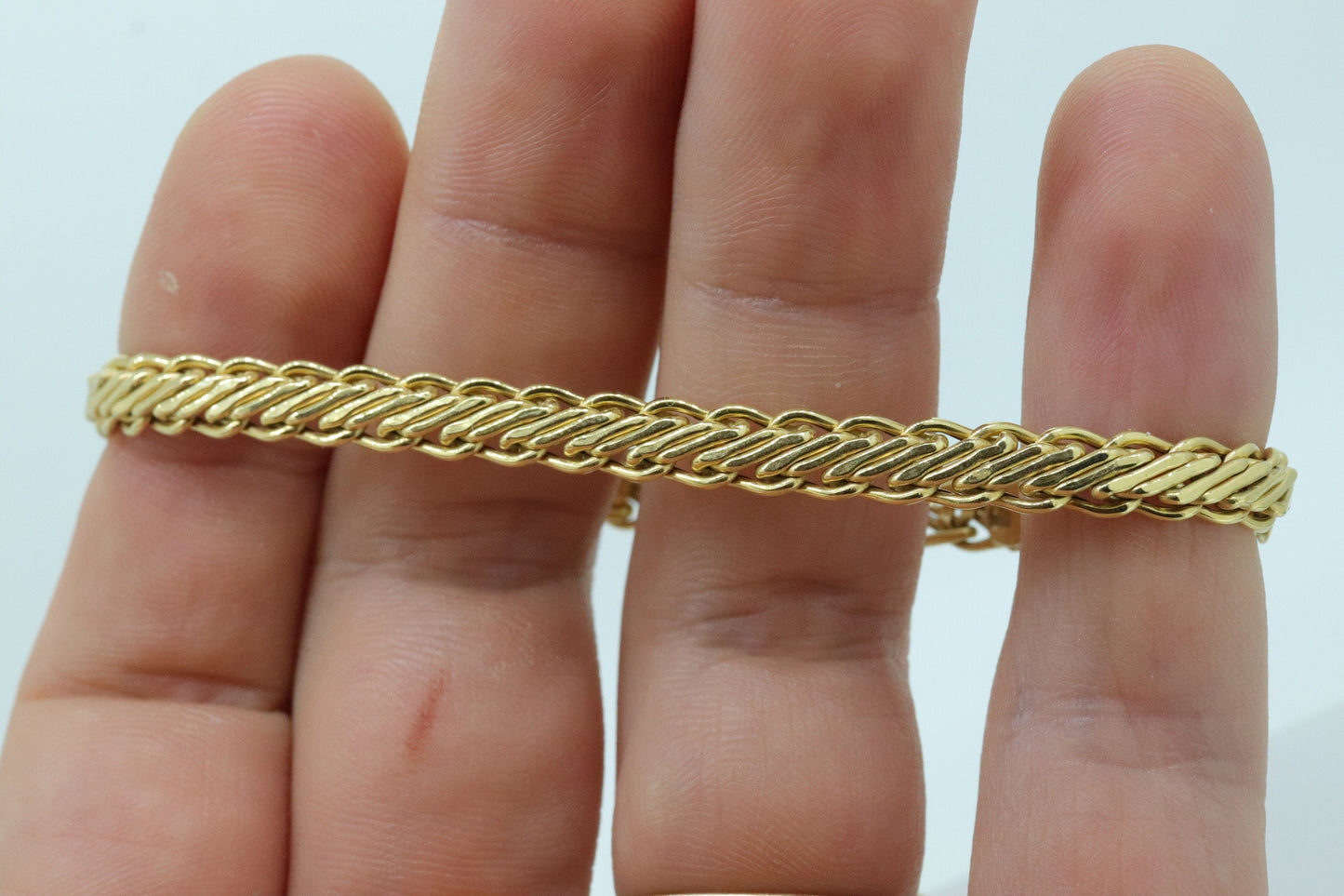 14k Double LINK Weave Chain Bracelet. 14k Specialty Link Bracelet ITALY. Railroad Woven Bracelet. st(121)