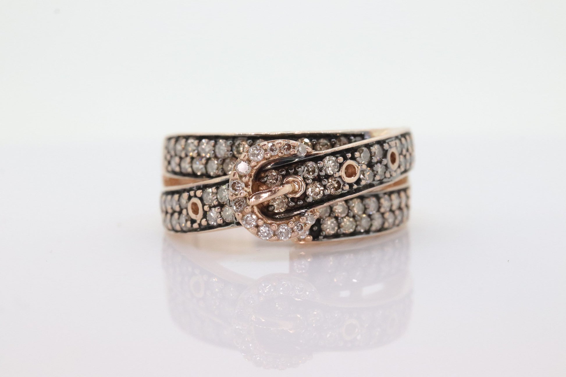 Le Vian Diamond Buckle Ring. 14k rose gold Levian Le Vian champagne chocolate diamond Buckle belt band. (265)