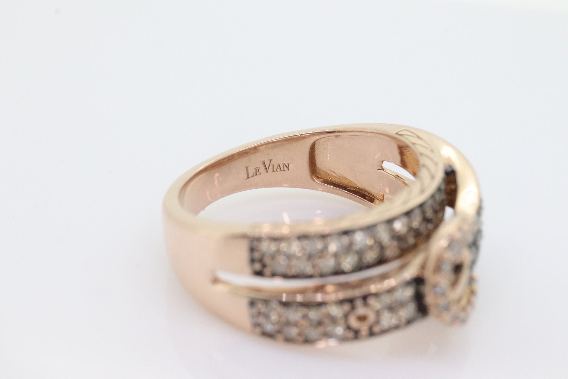 Le Vian Diamond Buckle Ring. 14k rose gold Levian Le Vian champagne chocolate diamond Buckle belt band. (265)