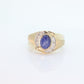 10k Star Sapphire diamond ring. 10k Yellow Gold Nugget Mens Star Sapphire Cabochon signet ring. st(132)