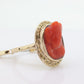 Carved Coral cameo bezel ring. 14k Gold Arthritic Knuckle Fit ring. Finger Fit 14k Shank. Adjustable Fat Knuckle ring. st(225)