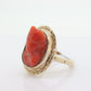 Carved Coral cameo bezel ring. 14k Gold Arthritic Knuckle Fit ring. Finger Fit 14k Shank. Adjustable Fat Knuckle ring. st(225)
