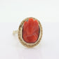 Carved Coral cameo bezel ring. 14k Gold Arthritic Knuckle Fit ring. Finger Fit 14k Shank. Adjustable Fat Knuckle ring. st(225)