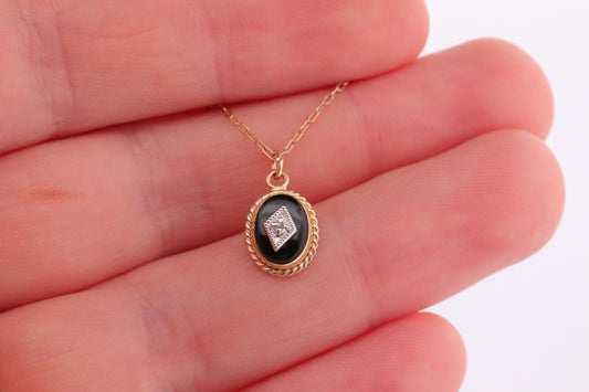 Onyx Diamond Pendant. Gold Filled 1/20th 14k Art Deco Mourning Onyx Pendant for a necklace. oval Onyx Pendant. st(37)