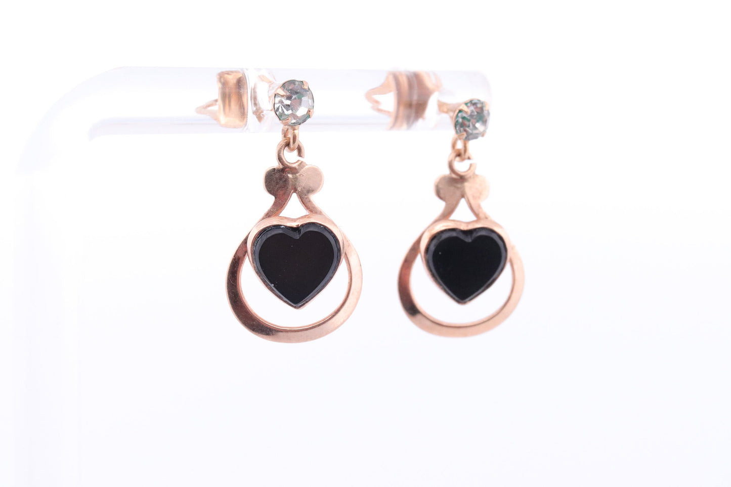 10k Onyx Heart Earrings. Onyx Heart Dangle Earrings. Esemco Onyx earrings.