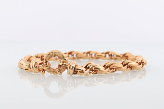14k Weave Bracelet. Yellow gold Textured Rolo Weave Rope Link Chain Bracelet. High Quality ITALY wide bracelet. st(391)